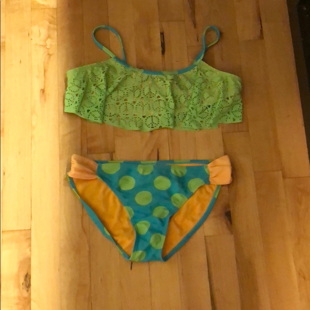 Cute green blue and orange swim suit!